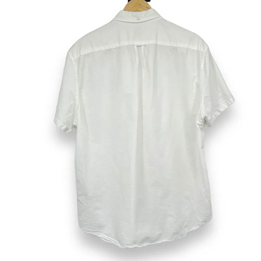 J. Crew 100% Cotton Button Down Lightweight Oxford Short Sleeve White Shirt XL